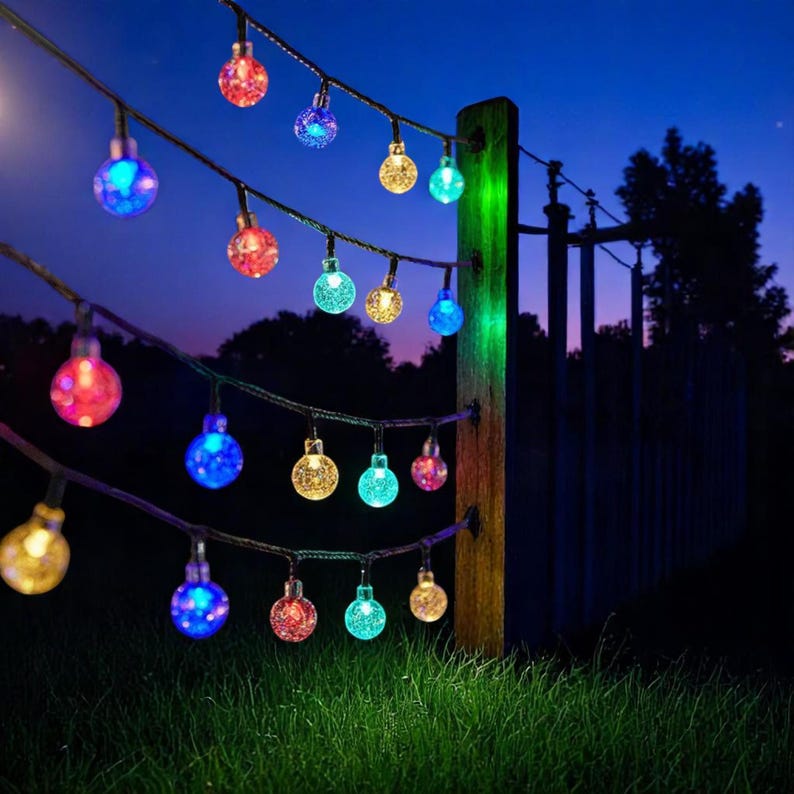 Lichterkette mit 20–60 LEDs und Kristallkugeln, 8 Modi, wasserdichte Beleuchtung für Terrasse und Garten