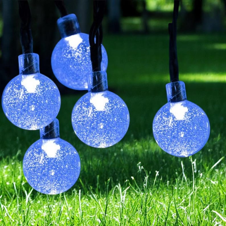 Lichterkette mit 20–60 LEDs und Kristallkugeln, 8 Modi, wasserdichte Beleuchtung für Terrasse und Garten