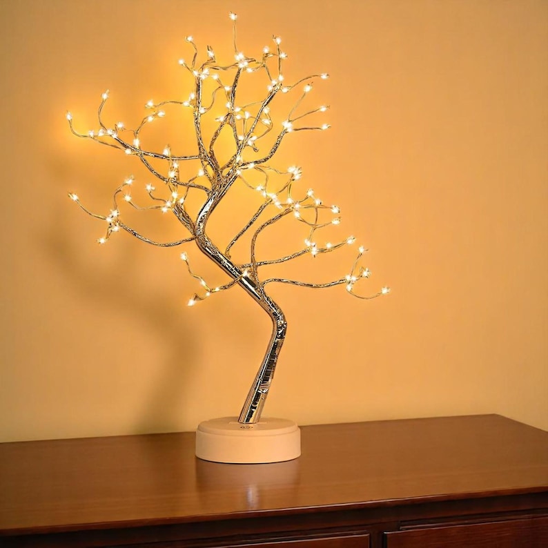 LED-Birken-Bonsai-Baum-Nachtlicht, Mini-Tischlampe, 8 Modi, USB-/Batteriebetrieben, Raumdekoration