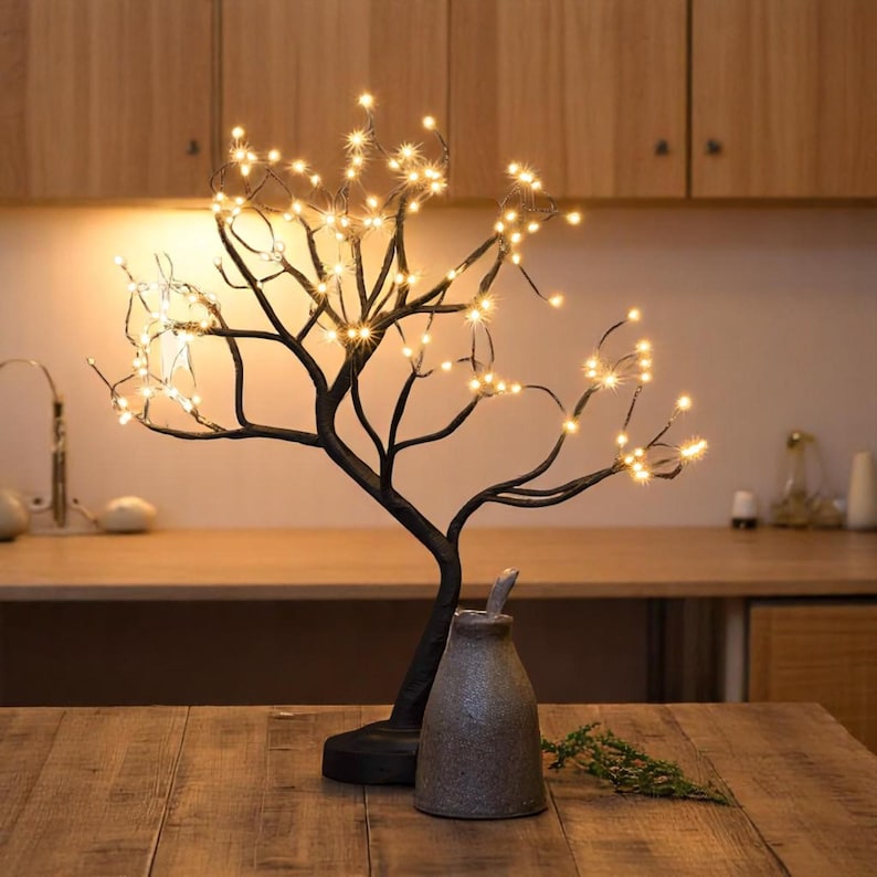 LED-Birken-Bonsai-Baum-Nachtlicht, Mini-Tischlampe, 8 Modi, USB-/Batteriebetrieben, Raumdekoration