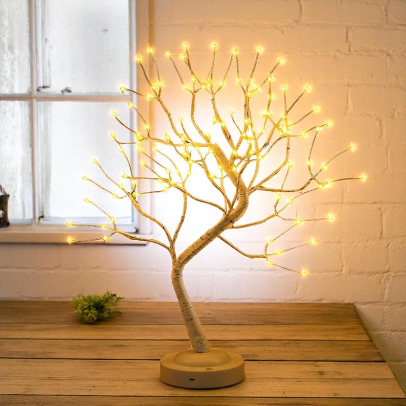 LED-Birken-Bonsai-Baum-Nachtlicht, Mini-Tischlampe, 8 Modi, USB-/Batteriebetrieben, Raumdekoration
