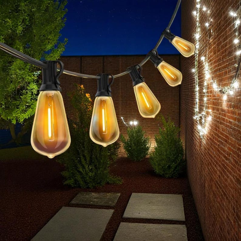 Wasserdichte Lichterketten für den Außenbereich – dimmbare ST38-Gartenlichter, bruchsicher, für Hinterhof, Veranda, Terrasse, Bistro und Garten