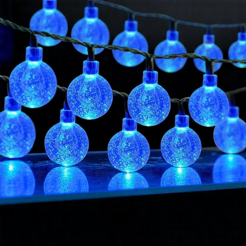 Lichterkette mit 20–60 LEDs und Kristallkugeln, 8 Modi, wasserdichte Beleuchtung für Terrasse und Garten