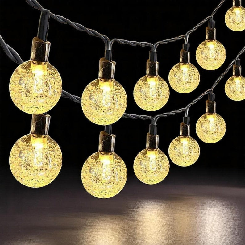 Lichterkette mit 20–60 LEDs und Kristallkugeln, 8 Modi, wasserdichte Beleuchtung für Terrasse und Garten