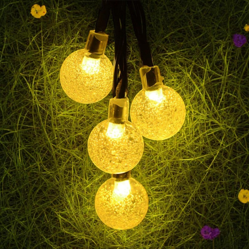 Lichterkette mit 20–60 LEDs und Kristallkugeln, 8 Modi, wasserdichte Beleuchtung für Terrasse und Garten