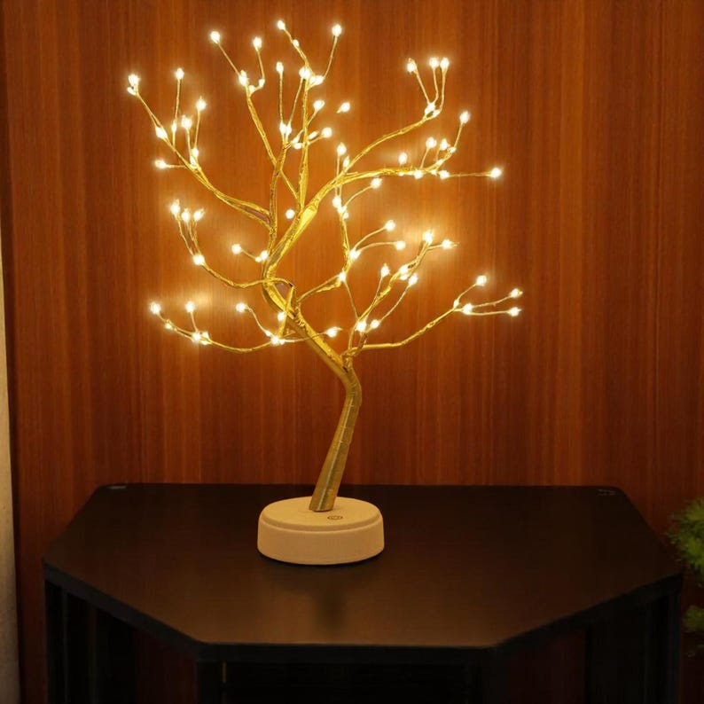 LED-Birken-Bonsai-Baum-Nachtlicht, Mini-Tischlampe, 8 Modi, USB-/Batteriebetrieben, Raumdekoration