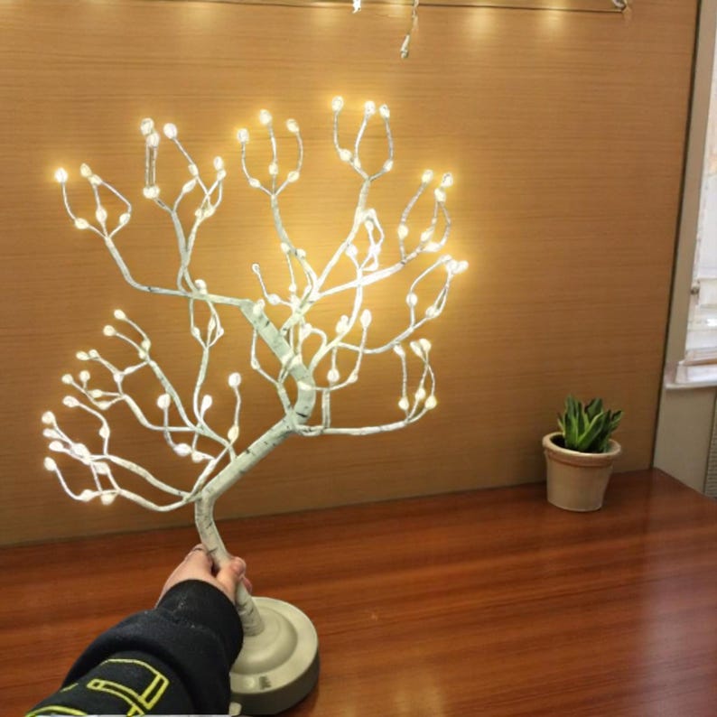 LED-Birken-Bonsai-Baum-Nachtlicht, Mini-Tischlampe, 8 Modi, USB-/Batteriebetrieben, Raumdekoration