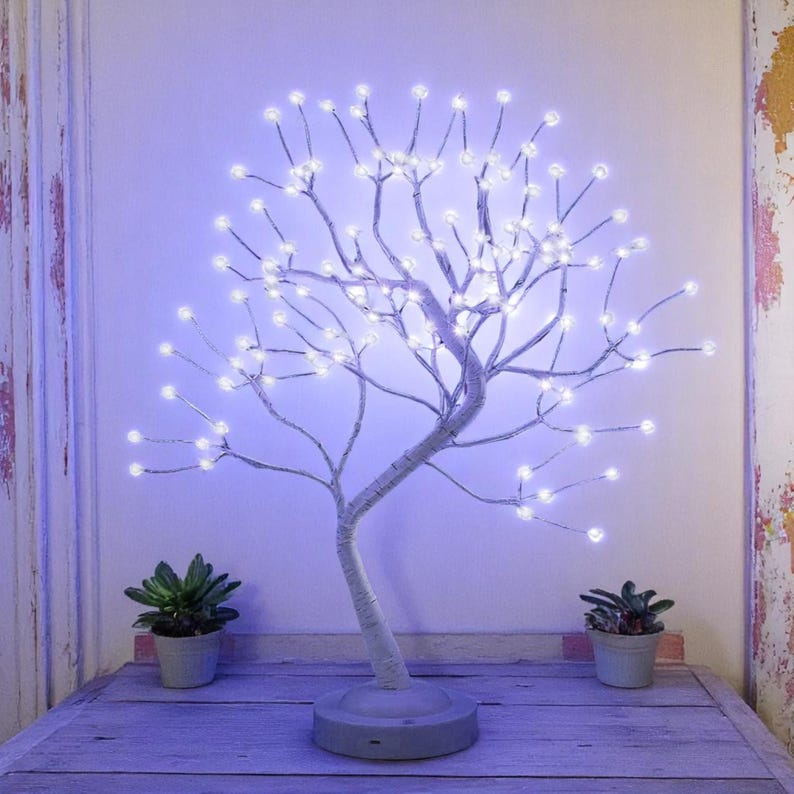 LED-Birken-Bonsai-Baum-Nachtlicht, Mini-Tischlampe, 8 Modi, USB-/Batteriebetrieben, Raumdekoration