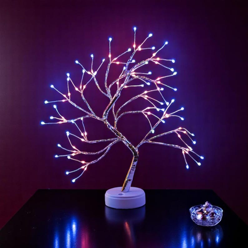 LED-Birken-Bonsai-Baum-Nachtlicht, Mini-Tischlampe, 8 Modi, USB-/Batteriebetrieben, Raumdekoration