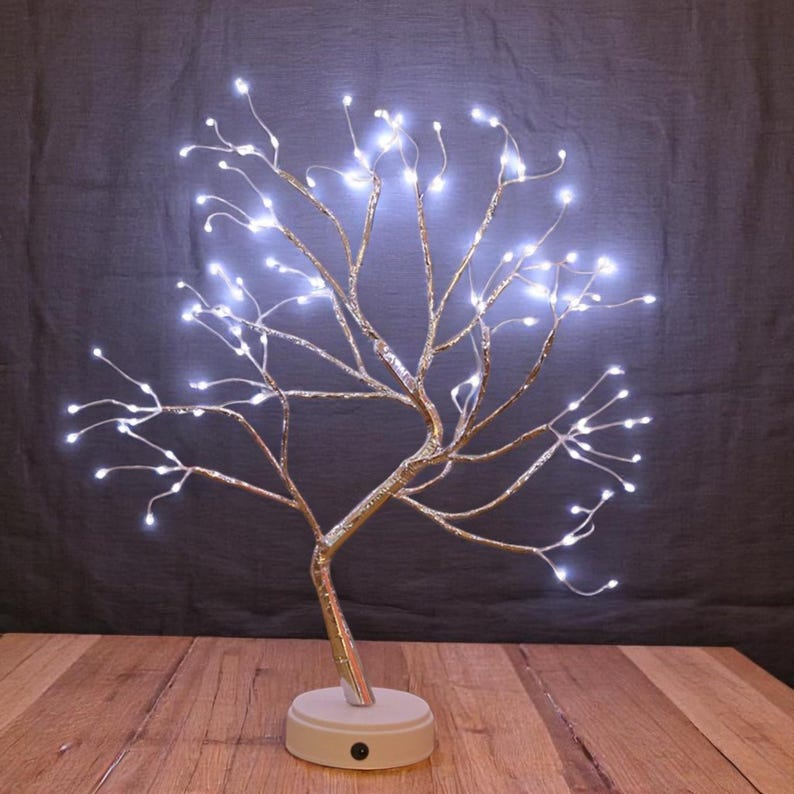 LED-Birken-Bonsai-Baum-Nachtlicht, Mini-Tischlampe, 8 Modi, USB-/Batteriebetrieben, Raumdekoration